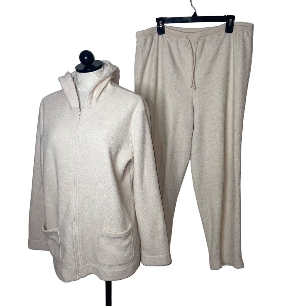 Saks Fifth Avenue Vintage Womens Track Suit Size Large Cream Soft Terry Cloth